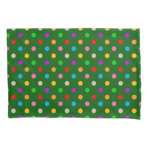 Colourful Rainbow Polka Dots Green Pillowcase