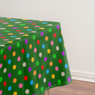 Colourful Rainbow Polka Dots Green Tablecloth