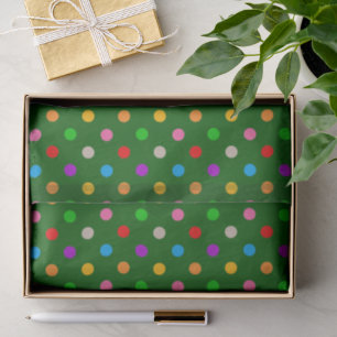 Colourful Rainbow Polka Dots Green Tissue Paper