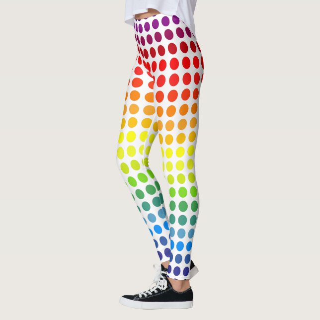 Colourful Rainbow Polka Dots on White or Your Colo Leggings (Left)