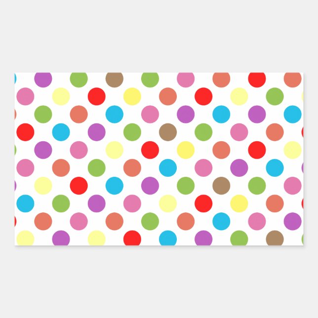 Colourful rainbow polka dots pattern rectangular sticker (Front)