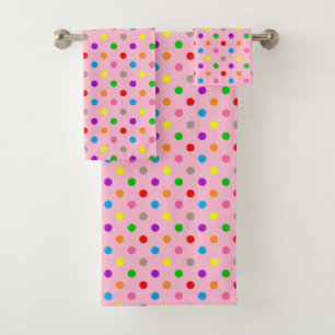 Colourful Rainbow Polka Dots Pink Bath Towel Set