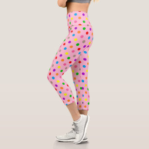 Colourful Rainbow Polka Dots Pink Capri Leggings