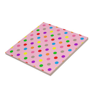 Colourful Rainbow Polka Dots Pink Ceramic Tile