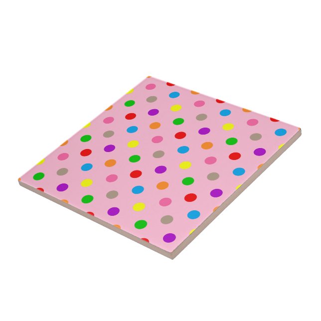 Colourful Rainbow Polka Dots Pink  Ceramic Tile (Side)
