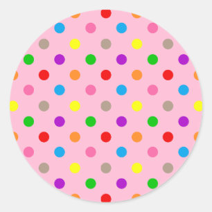 Colourful Rainbow Polka Dots Pink Classic Round Sticker