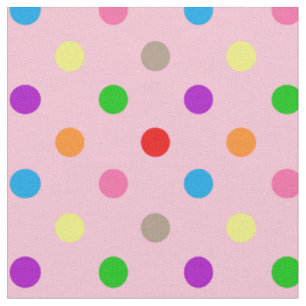 Colourful Rainbow Polka Dots Pink Fabric