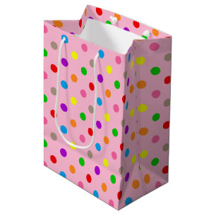 Colourful Rainbow Polka Dots Pink  Medium Gift Bag