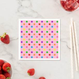 Colourful Rainbow Polka Dots Pink Napkin