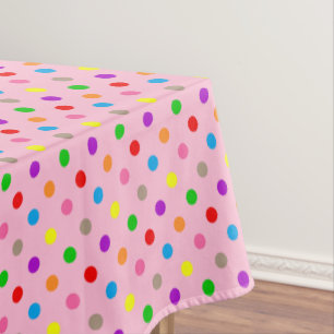 Colourful Rainbow Polka Dots Pink  Tablecloth