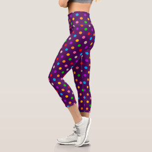 Colourful Rainbow Polka Dots Purple Capri Leggings