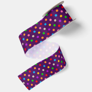 Colourful Rainbow Polka Dots Purple Satin Ribbon