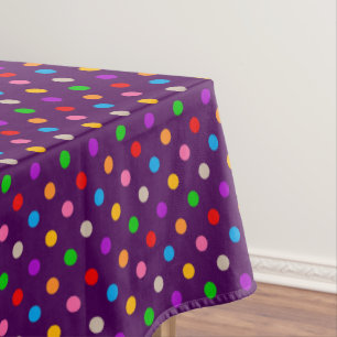 Colourful Rainbow Polka Dots Purple Tablecloth