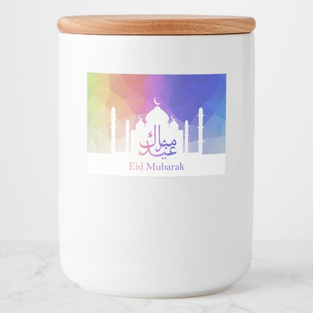 Colourful Rainbow Polygonal Eid Mosque - Food Labe Food Label (Front)