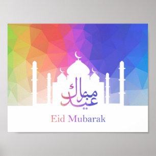Colourful Rainbow Polygonal Eid Mosque Poster Prin