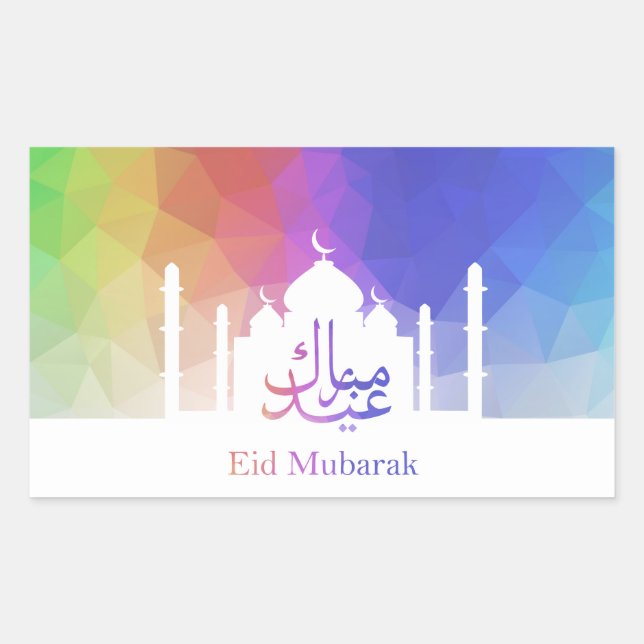 Colourful Rainbow Polygonal Eid Mosque - Sticker (Front)