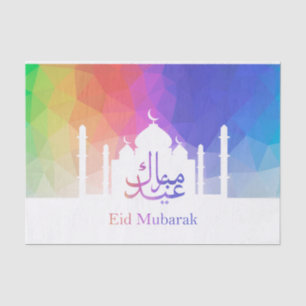 Colourful Rainbow Polygonal Eid Mubarak Mosque Tissue Paper