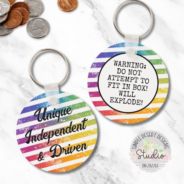 Colourful Rainbow Pride Confidence Gift Shop Key Ring (Colorful rainbow stripes unique independent and driven keychain gift with funny warning humor gifts)