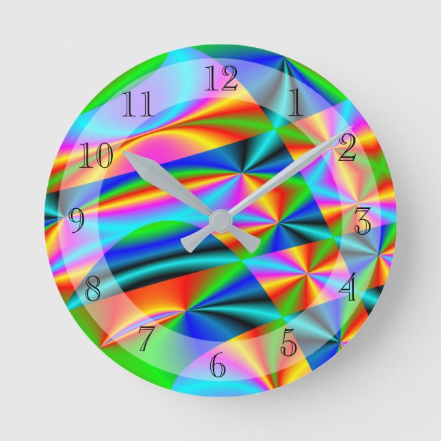 Colourful Rainbow Quilt Round Clock (Front)