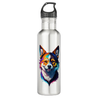 colourful rainbow realistic corgi dog design 710 ml water bottle