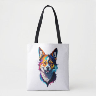 colourful rainbow realistic corgi dog design tote bag