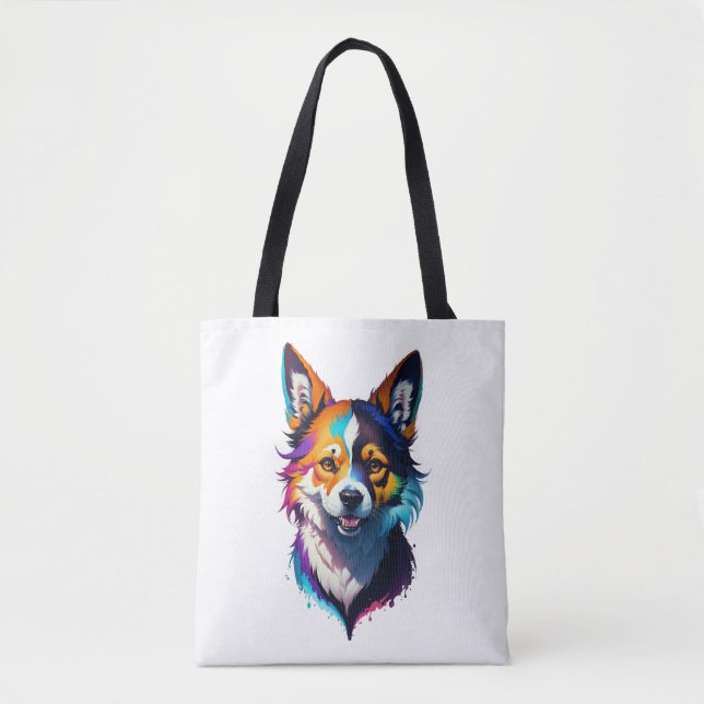 colourful rainbow realistic corgi dog design tote bag (Front)