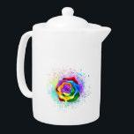 Colourful Rainbow Rose<br><div class="desc">Large,  blooming rose with rainbow petals on white background,  painted over with splashes of colourful,  bright paint. 3d</div>