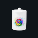 Colourful Rainbow Rose<br><div class="desc">Large,  blooming rose with rainbow petals on white background,  painted over with splashes of colourful,  bright paint. 3d</div>