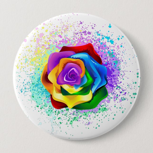 Colourful Rainbow Rose 10 Cm Round Badge (Front)