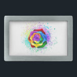 Colourful Rainbow Rose Belt Buckle<br><div class="desc">Large,  blooming rose with rainbow petals on white background,  painted over with splashes of colourful,  bright paint. 3d</div>