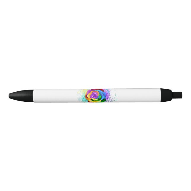 Colourful Rainbow Rose Black Ink Pen (Front)