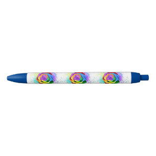 Colourful Rainbow Rose Black Ink Pen