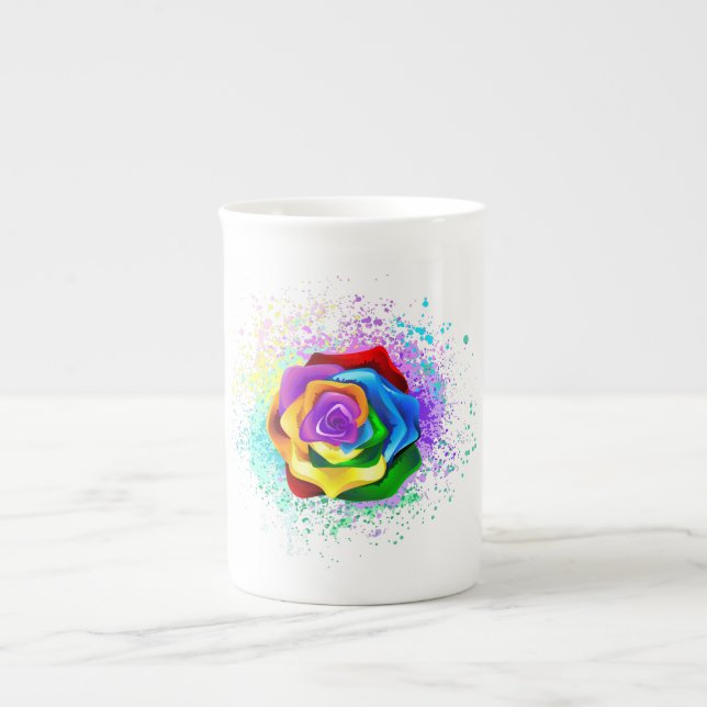 Colourful Rainbow Rose Bone China Mug (Front)