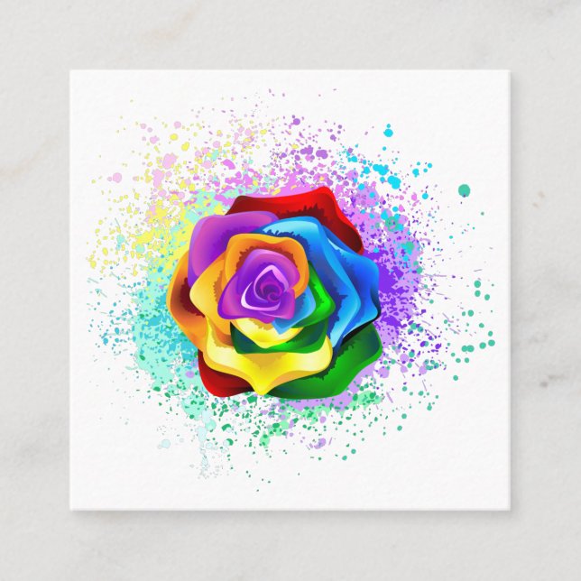 Colourful Rainbow Rose Calling Card (Front)