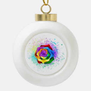 Colourful Rainbow Rose Ceramic Ball Christmas Ornament