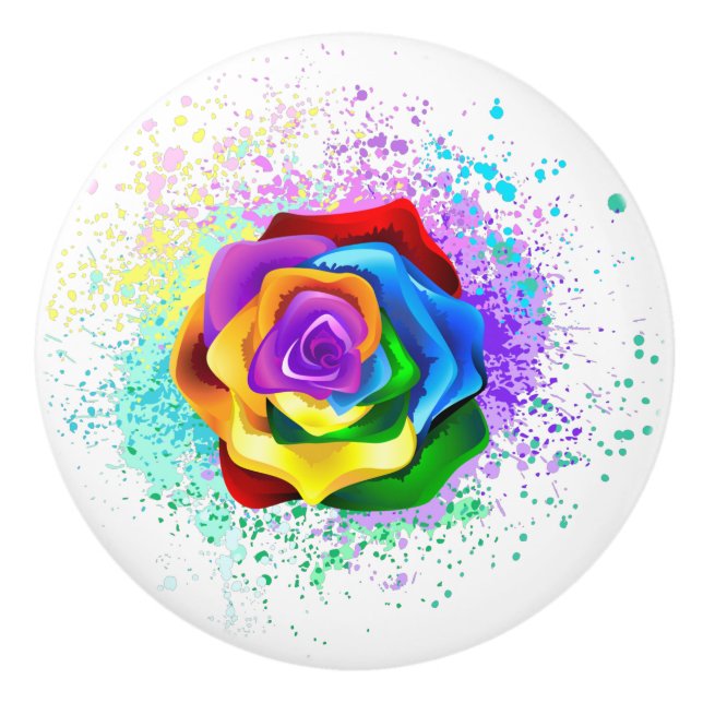 Colourful Rainbow Rose Ceramic Knob (Front)