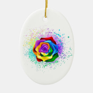 Colourful Rainbow Rose Ceramic Ornament