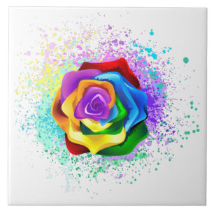 Colourful Rainbow Rose Ceramic Tile