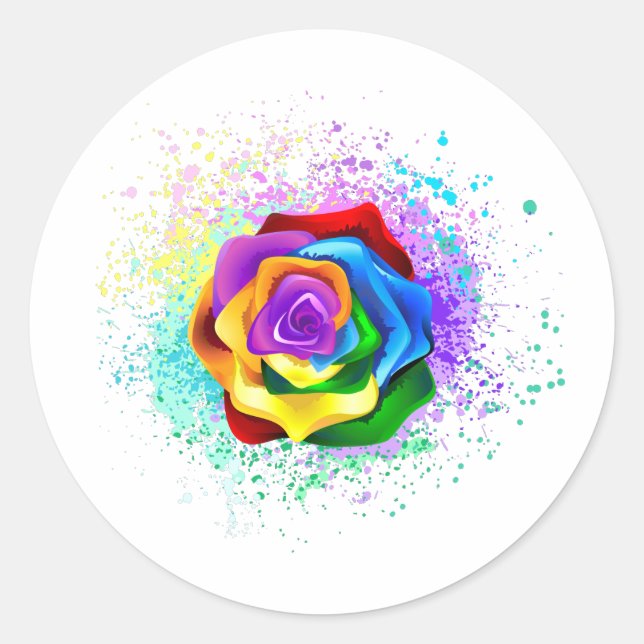 Colourful Rainbow Rose Classic Round Sticker (Front)