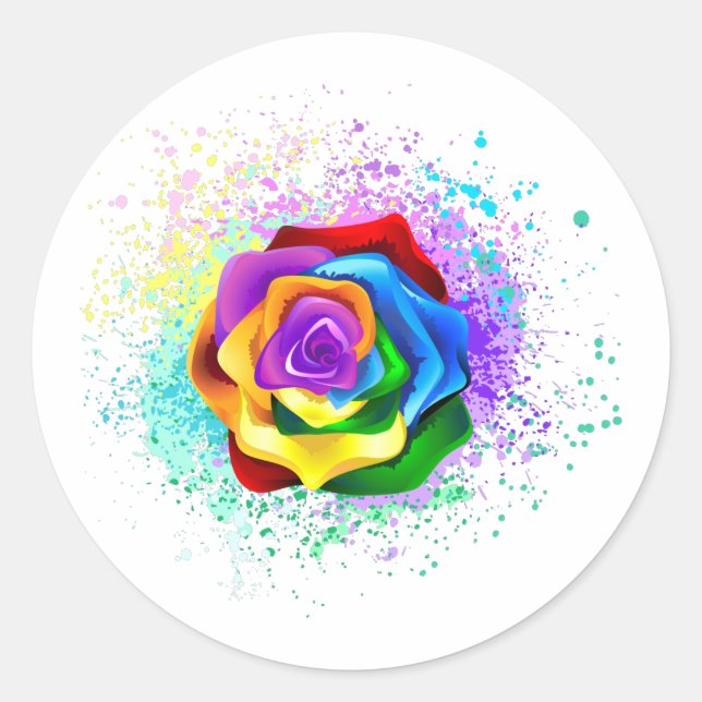 Colourful Rainbow Rose Classic Round Sticker (Front)