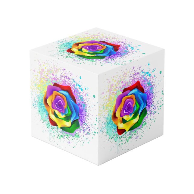 Colourful Rainbow Rose Cube (Front Angled)
