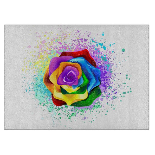 Colourful Rainbow Rose Cutting Board (Front)