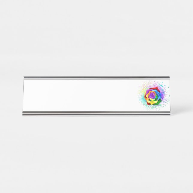 Colourful Rainbow Rose Desk Name Plate (Front)