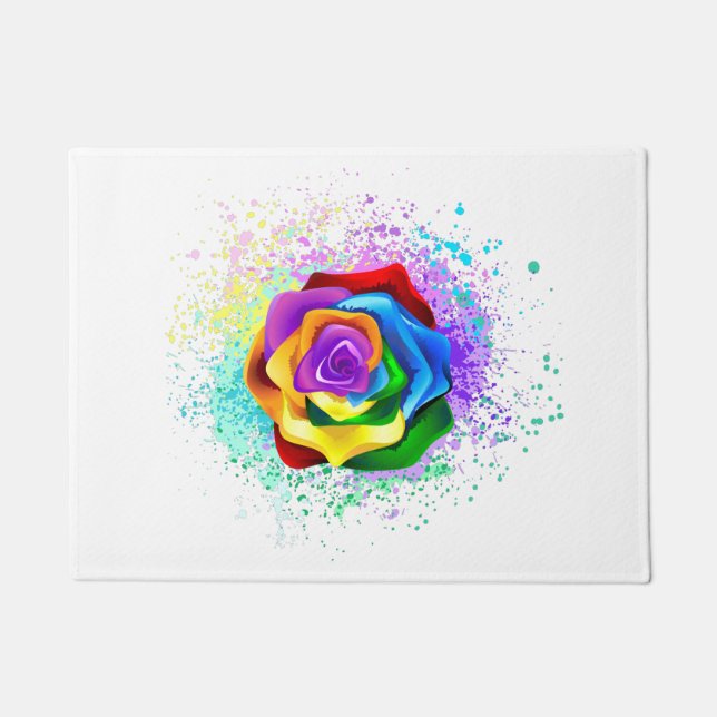 Colourful Rainbow Rose Doormat (Front)
