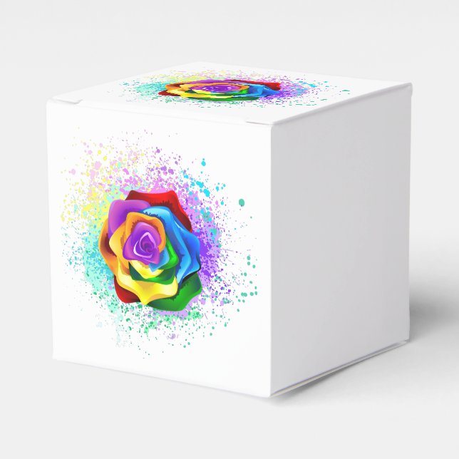 Colourful Rainbow Rose Favour Box (Front Side)