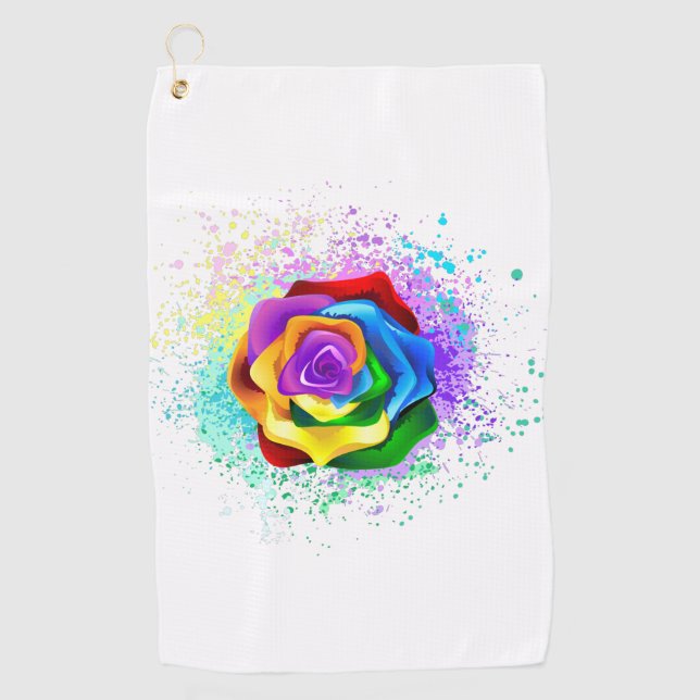 Colourful Rainbow Rose Golf Towel (Front)