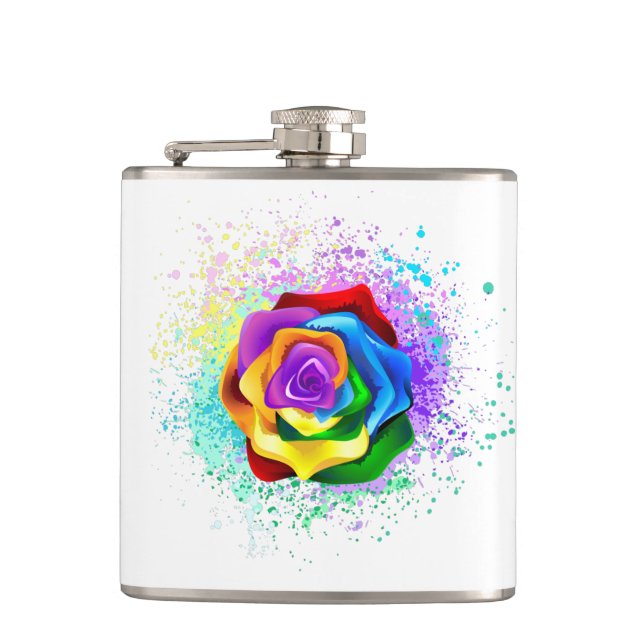Colourful Rainbow Rose Hip Flask (Front)