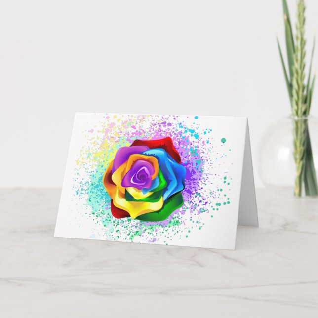 Colourful Rainbow Rose Holiday Card (Front)