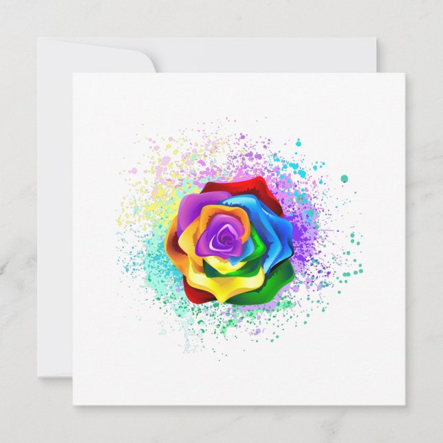 Colourful Rainbow Rose Invitation (Front)