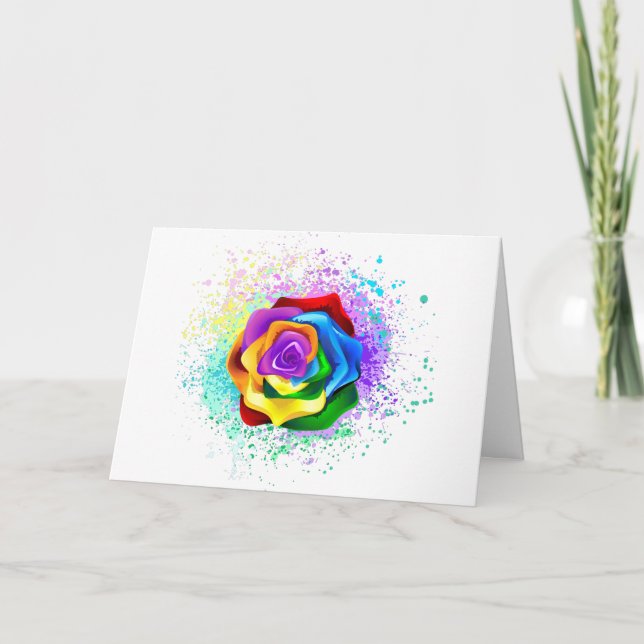 Colourful Rainbow Rose Invitation (Front)